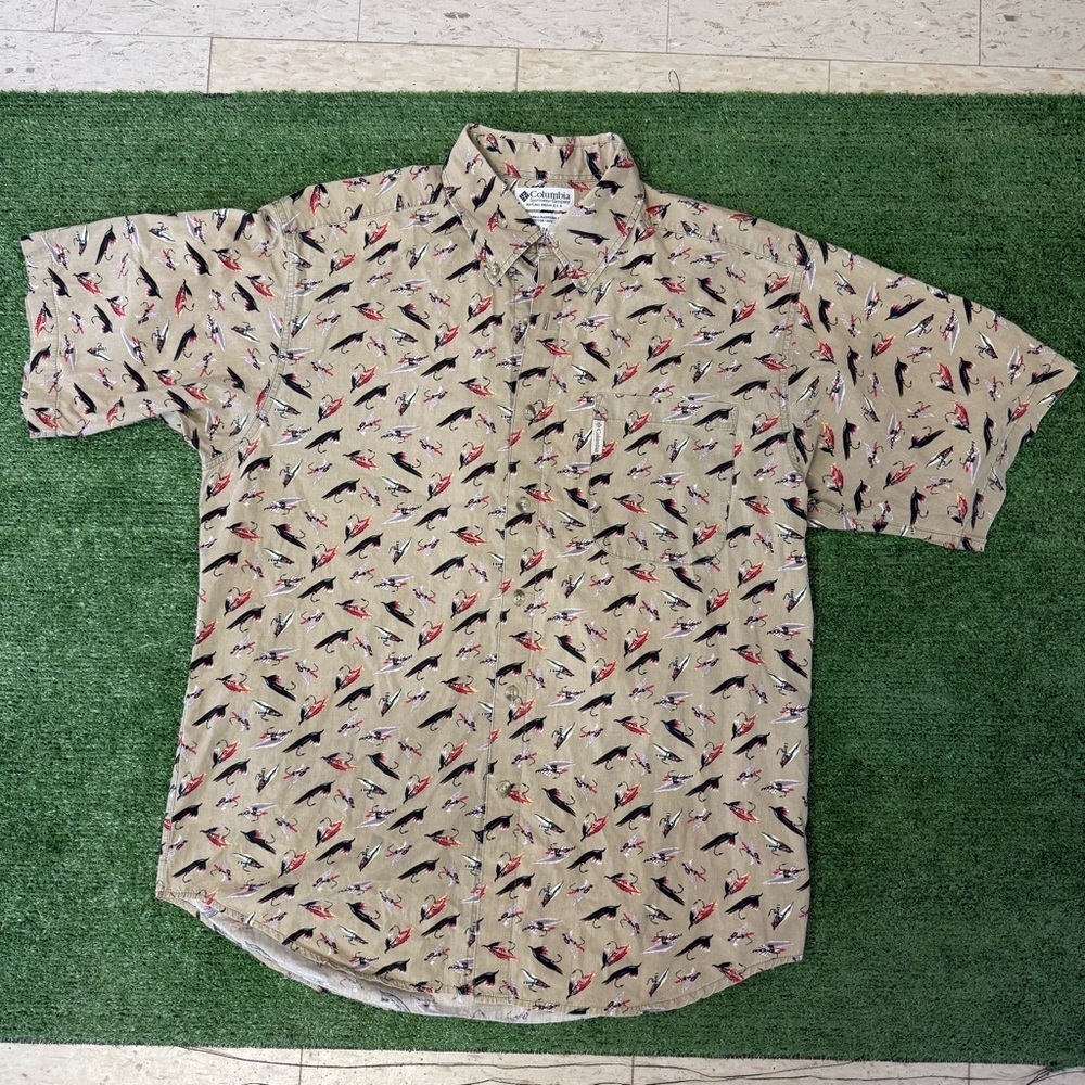 Vintage Columbia Fly fishing lure Patterned Men's Shirt, size Large - Picture 2 of 9